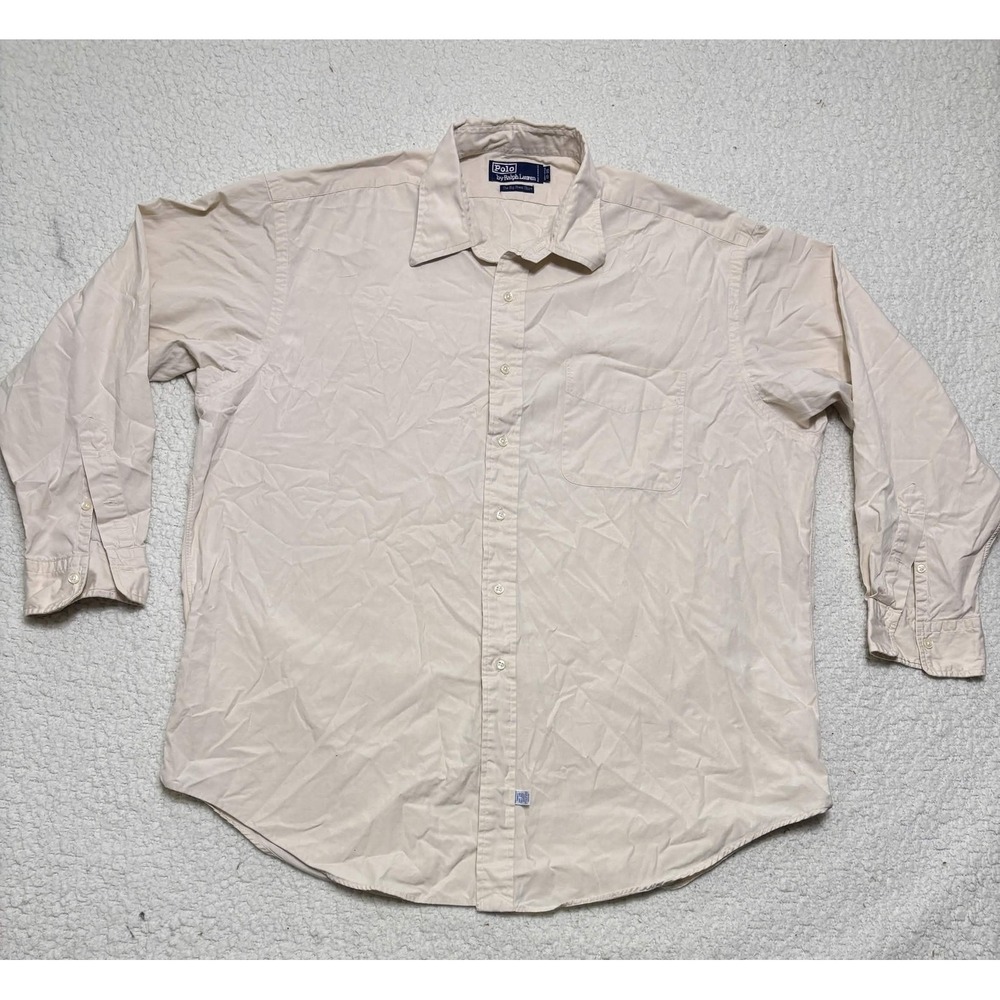 Vintage Polo By Ralph Lauren Mens Button-up Dress Shirt Size 17-35 Beige 1990s